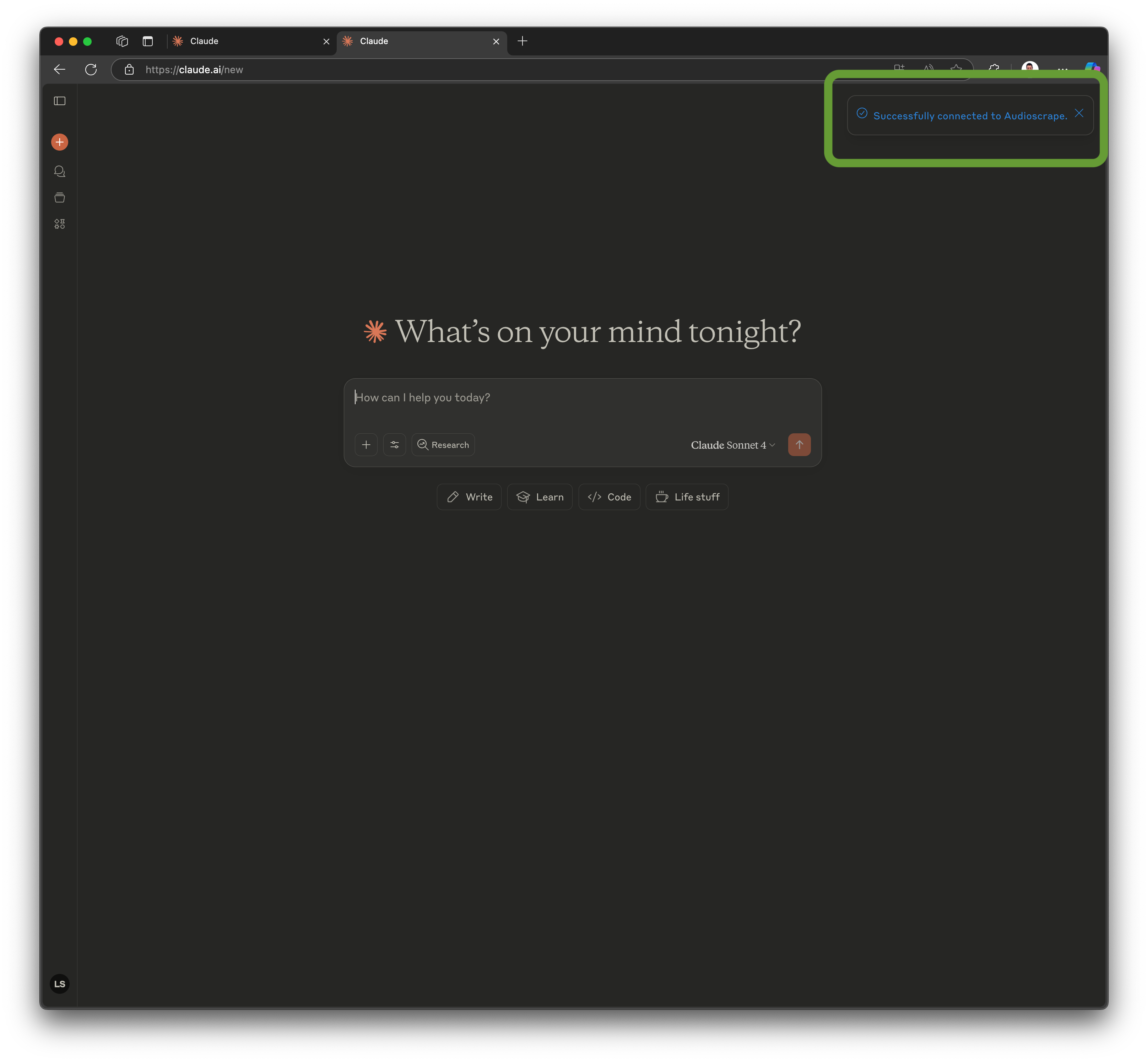 Successfully Connected Message
