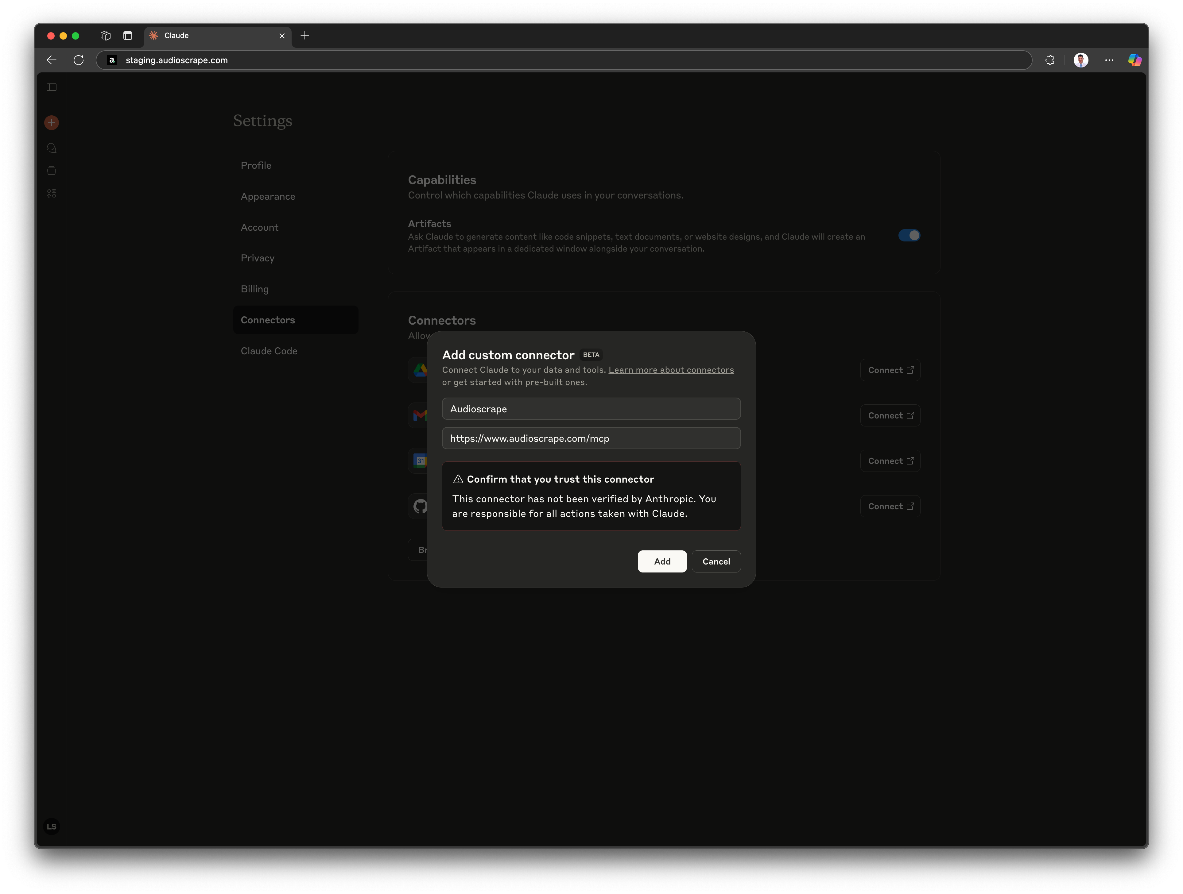 Add Custom Connector